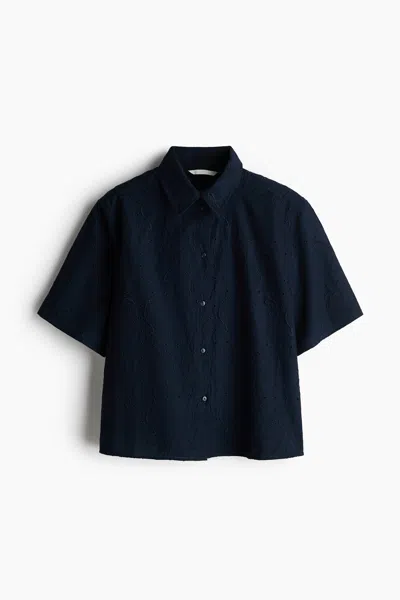 H&m Oversized Eyelet-embroidered Shirt In Blue
