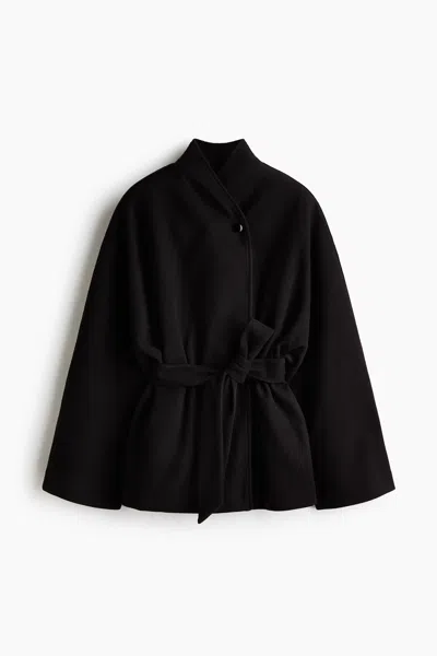 H&m Oversized Felted Coat In Black