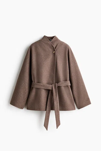 H&m Oversized Felted Coat In Brown