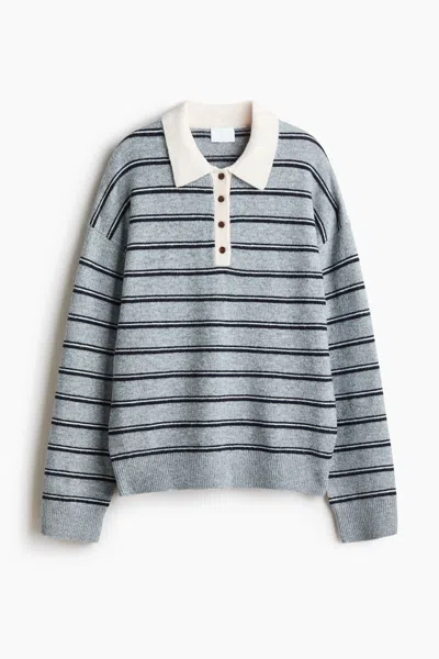 H&m Oversized Fine-knit Polo Shirt In Blue