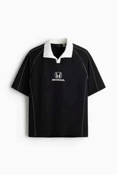 H&m Oversized Fit Printed Football Shirt In Black