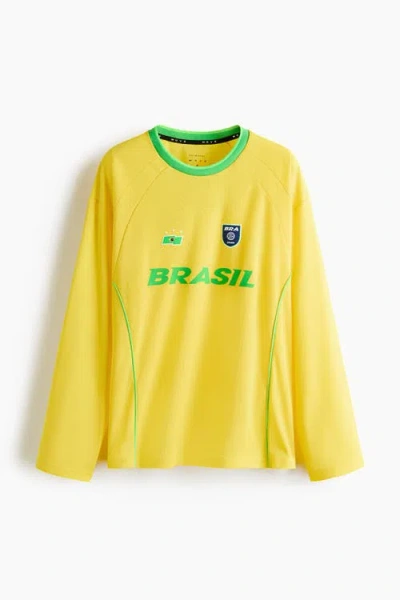 H&m Oversized Fit Printed Football Shirt With Drymove In Yellow