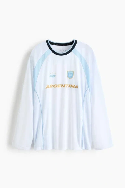 H&m Oversized Fit Printed Football Shirt With Drymove In Blue