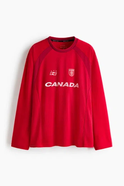 H&m Oversized Fit Printed Football Shirt With Drymove In Red