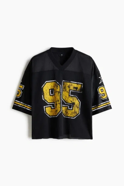 H&m Oversized Fit Printed Mesh T-shirt In Black