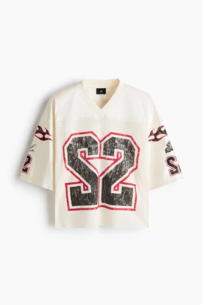 H&m Oversized Fit Printed Mesh T-shirt In White
