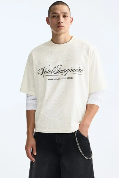 H&m Oversized Fit Printed Mesh T-shirt In White