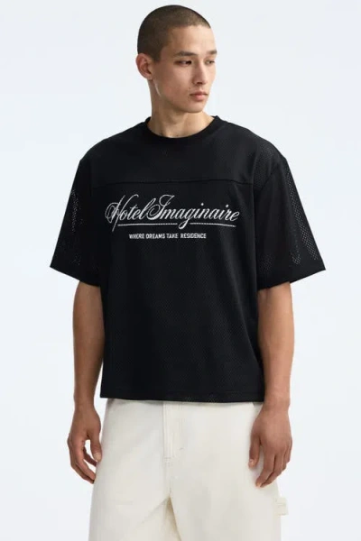 H&m Oversized Fit Printed Mesh T-shirt In Black