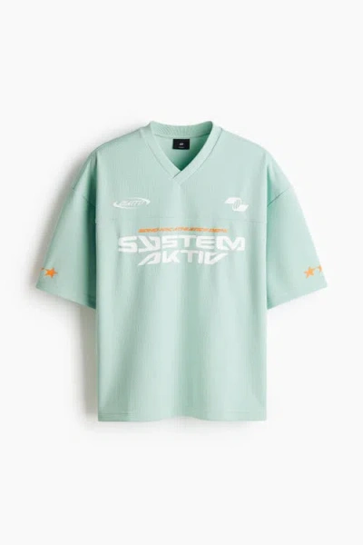 H&m Oversized Fit Printed Mesh T-shirt In Green