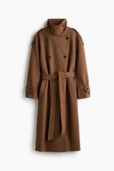 H&m Oversized Funnel-collar Coat In Brown