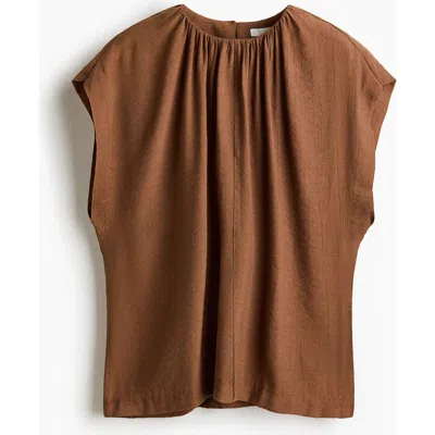 H&m Oversized Gathered Blouse In Brown