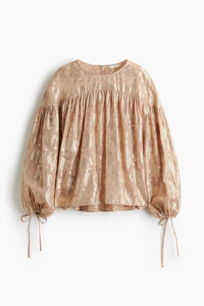 H&m Oversized Jacquard-weave Blouse In Brown