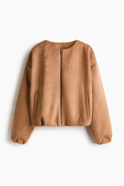 H&m Oversized Jersey Jacket In Brown
