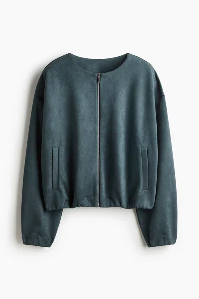 H&m Oversized Jersey Jacket In Green