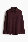 H&m Oversized Linen Shirt In Burgundy