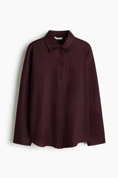 H&m Oversized Linen Shirt In Brown