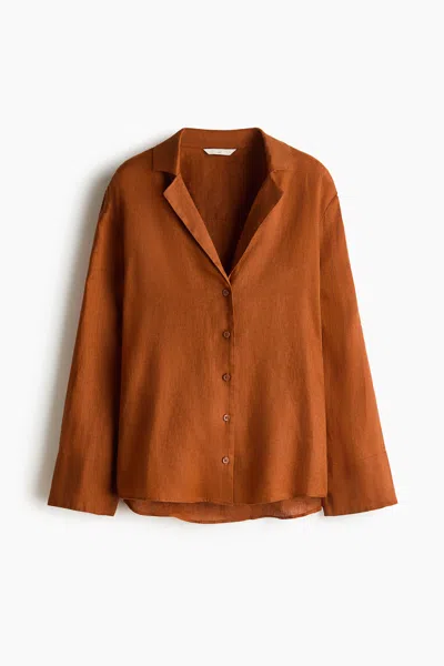 H&m Oversized Linen Shirt In Brown