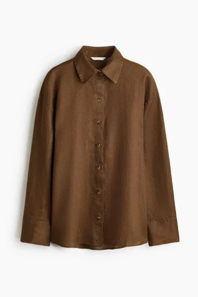 H&m Oversized Linen Shirt In Brown