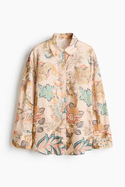 H&m Oversized Linen Shirt In Multi