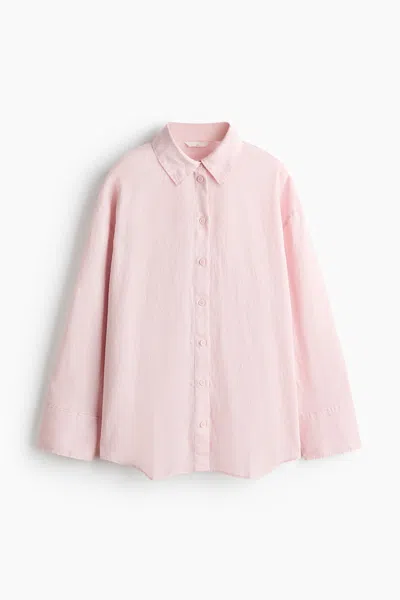 H&m Oversized Linen Shirt In Pink
