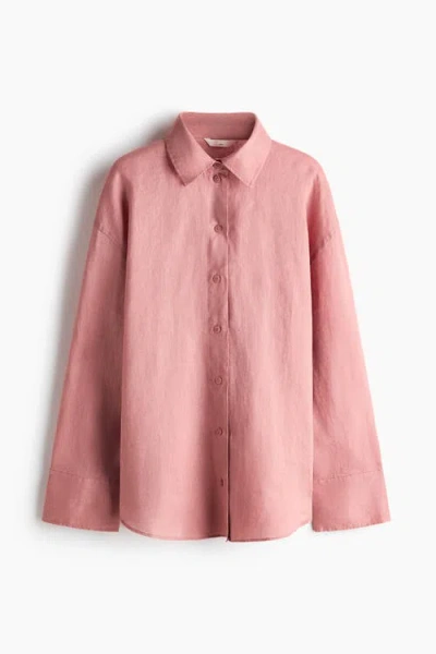 H&m Oversized Linen Shirt In Pink