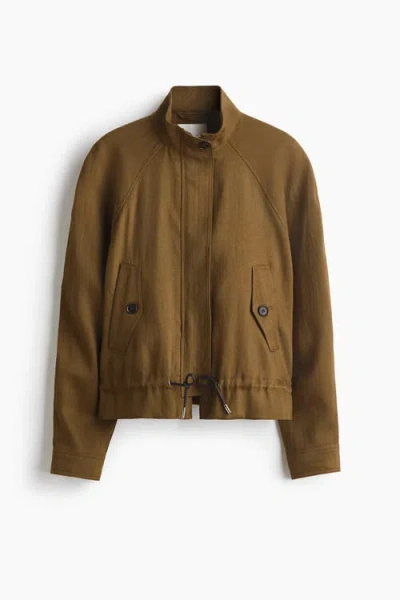 H&m Oversized Linen-blend Jacket In Brown