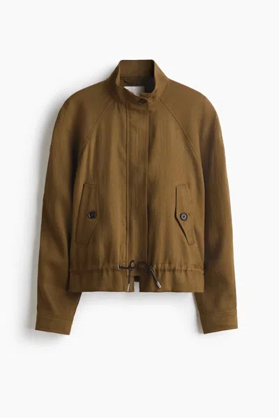 H&m Oversized Linen-blend Jacket In Green