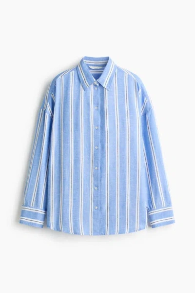 H&m Oversized Linen-blend Shirt In Blue