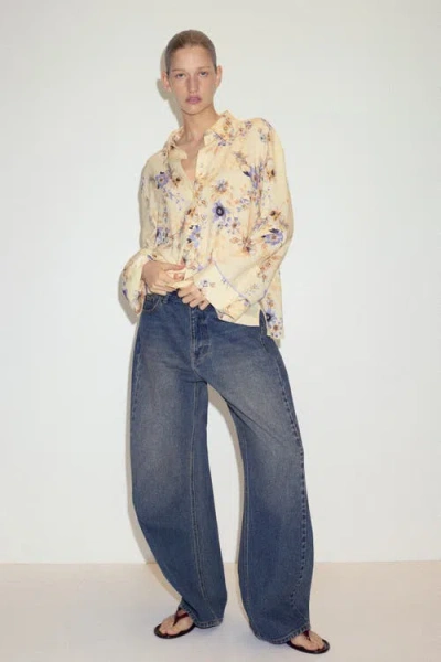 H&m Oversized Linen-blend Shirt In Animal Print