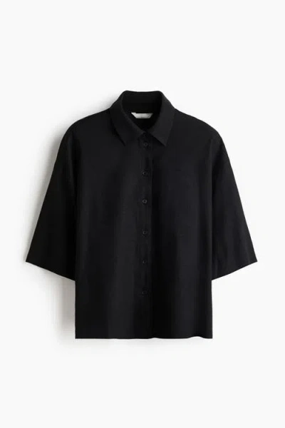 H&m Oversized Linen-blend Shirt In Black