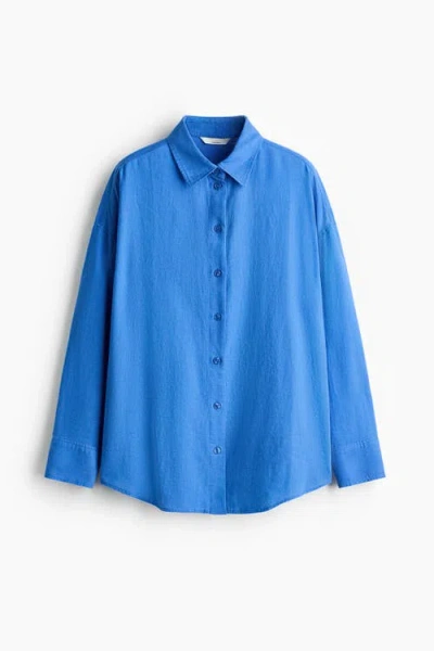 H&m Oversized Linen-blend Shirt In Blue