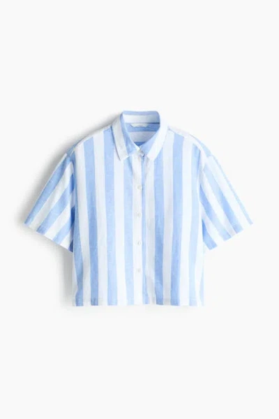 H&m Oversized Linen-blend Shirt In Blue