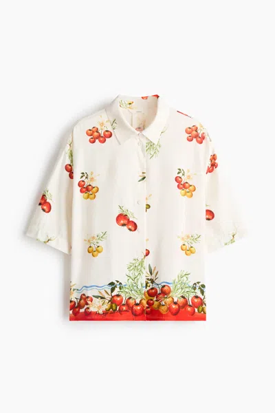 H&m Oversized Linen-blend Shirt In White