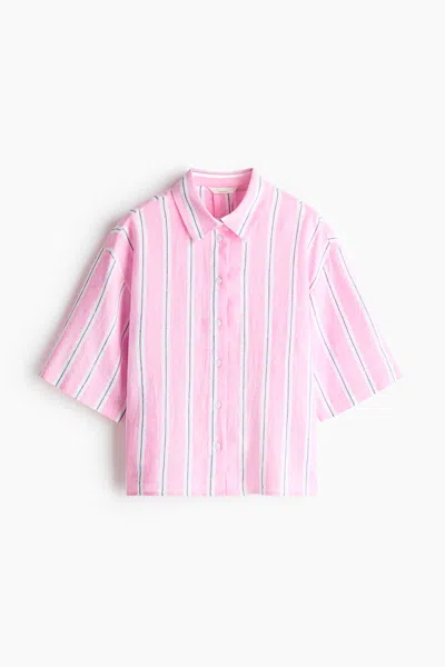 H&m Oversized Linen-blend Shirt In Pink