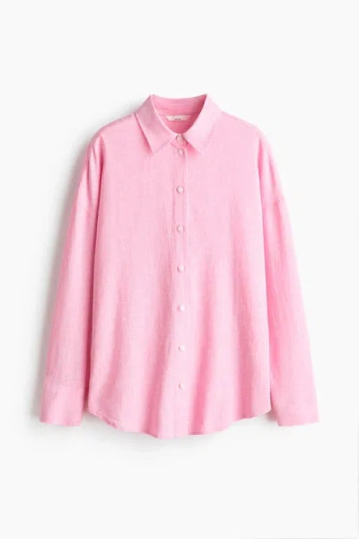H&m Oversized Linen-blend Shirt In Pink