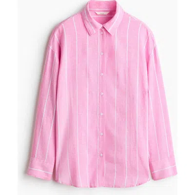 H&m Oversized Linen-blend Shirt In Purple