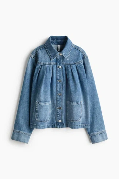 H&m Oversized Pleated Denim Jacket In Blue