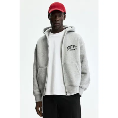 H&m Oversized Printed Hooded Jacket In Gray