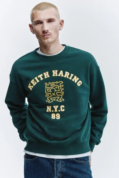 H&m Oversized Printed Sweatshirt In Green