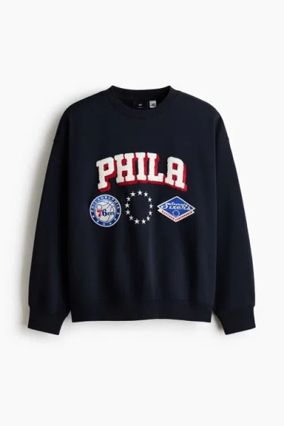 H&m Oversized Printed Sweatshirt In Blue