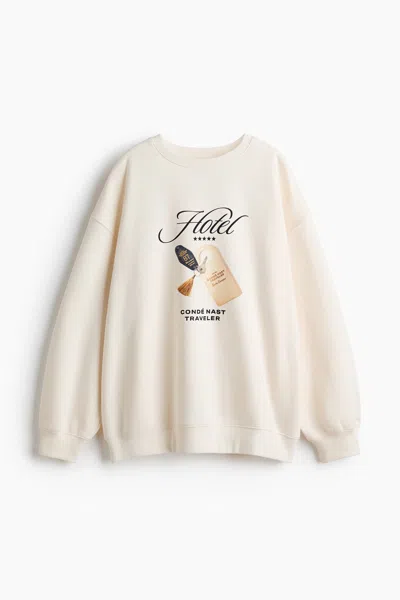 H&m Oversized Printed Sweatshirt In Neutral