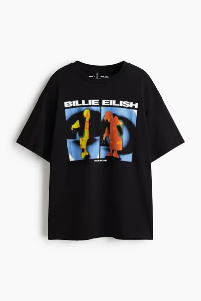 H&m Oversized Printed T-shirt In Black