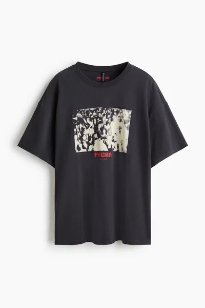 H&m Oversized Printed T-shirt In Black