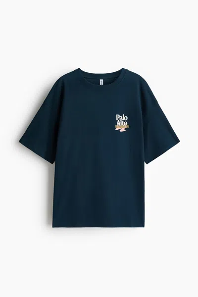 H&m Oversized Printed T-shirt In Blue