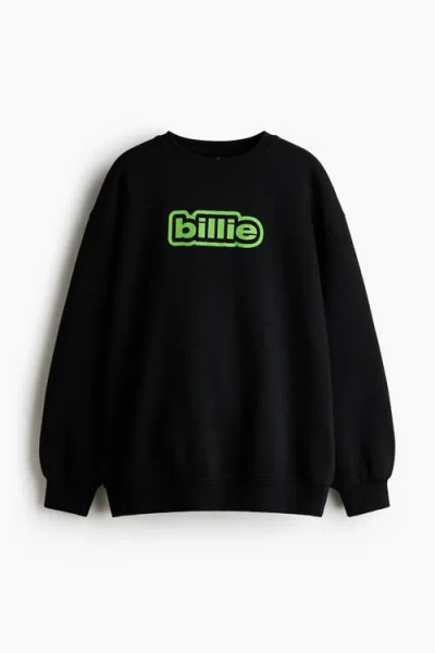 H&m Oversized Print-motif Sweatshirt In Black