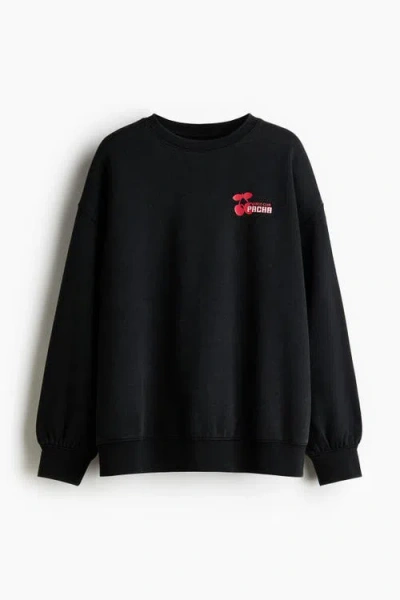 H&m Oversized Print-motif Sweatshirt In Black