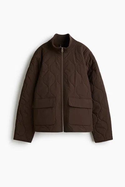 H&m Oversized Quilted Jacket In Dark Brown