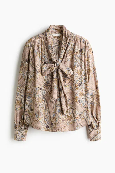 H&m Oversized Scarf-collar Blouse In Neutral