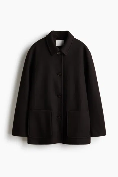 H&m Oversized Scarf-detail Coat In Black