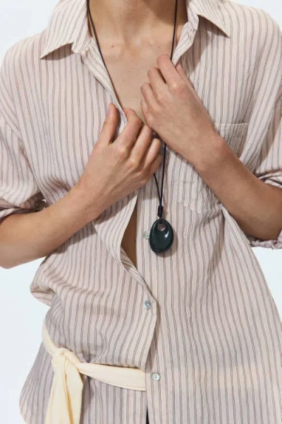 H&m Oversized Shirt In Light Beige/striped